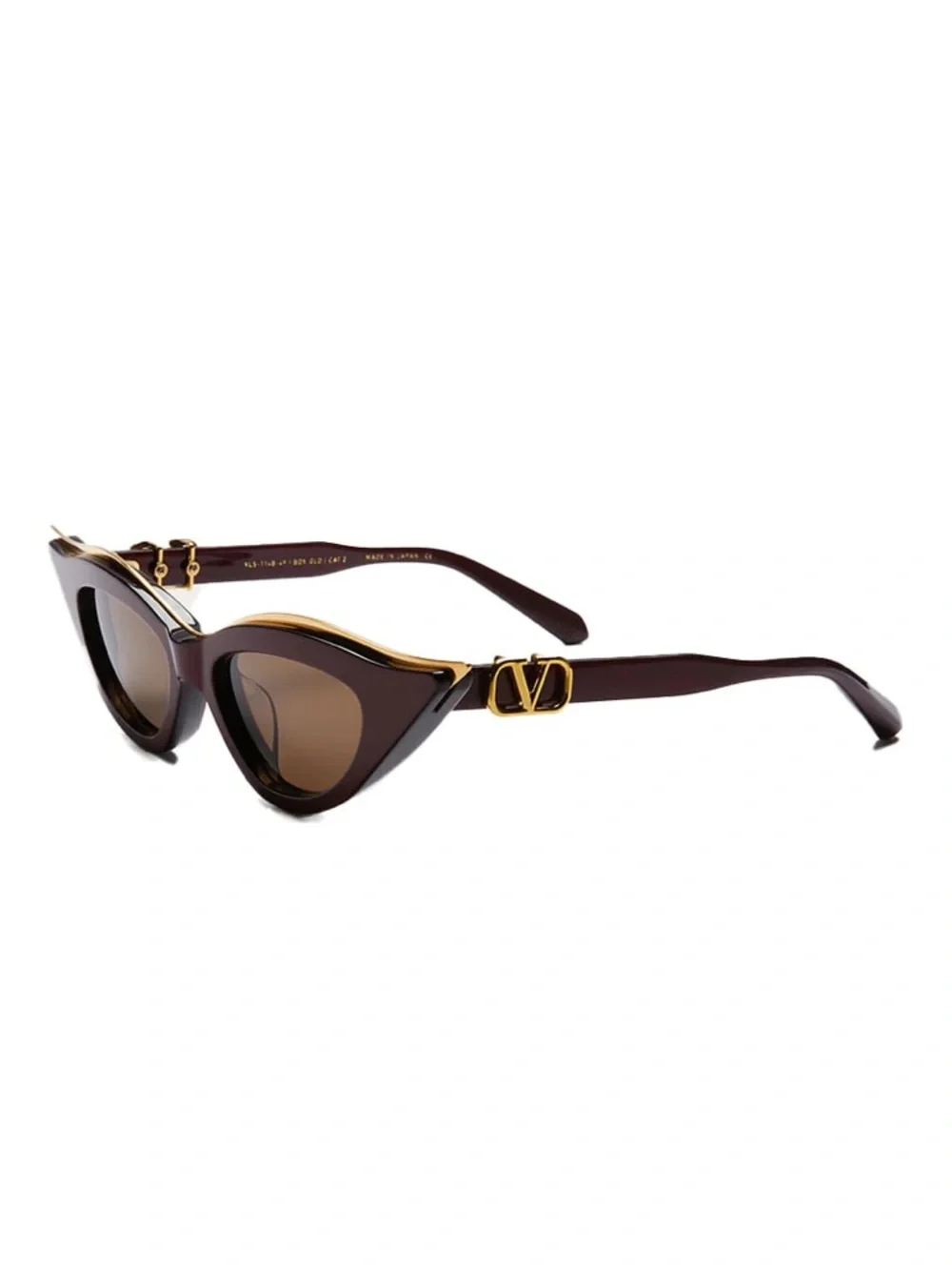 New! Valentino VLS 114B Burgundy Cat-Eye Sunglasses with Gold Trim, Authentic
